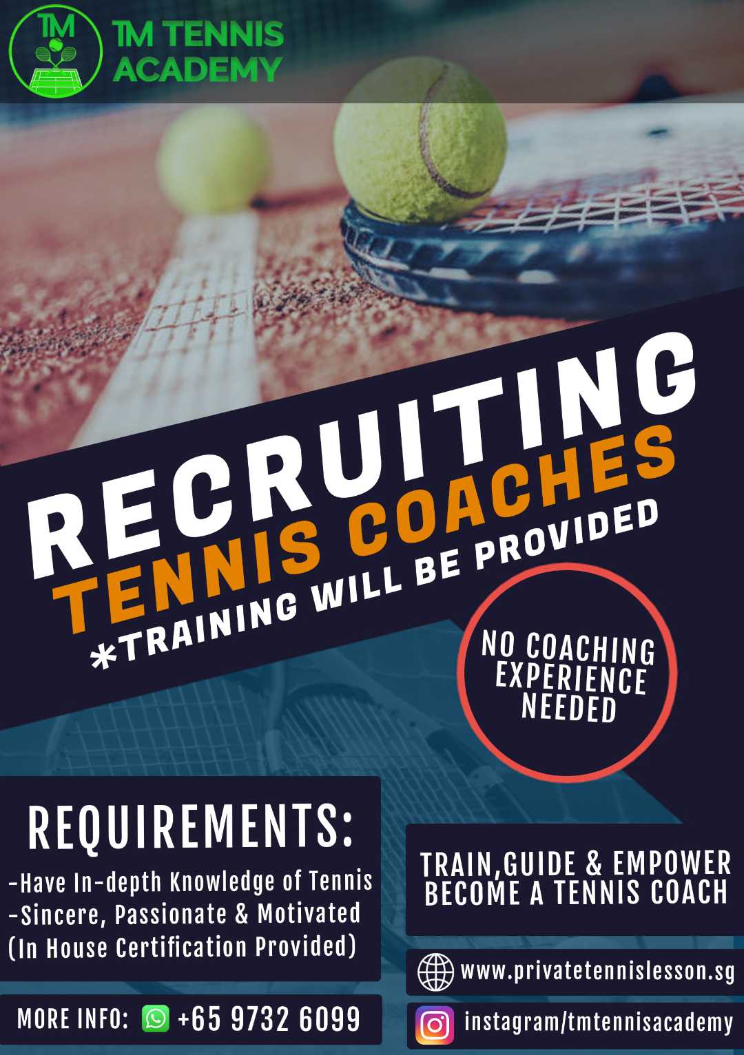 TM Tennis Coach Recruitment Poster